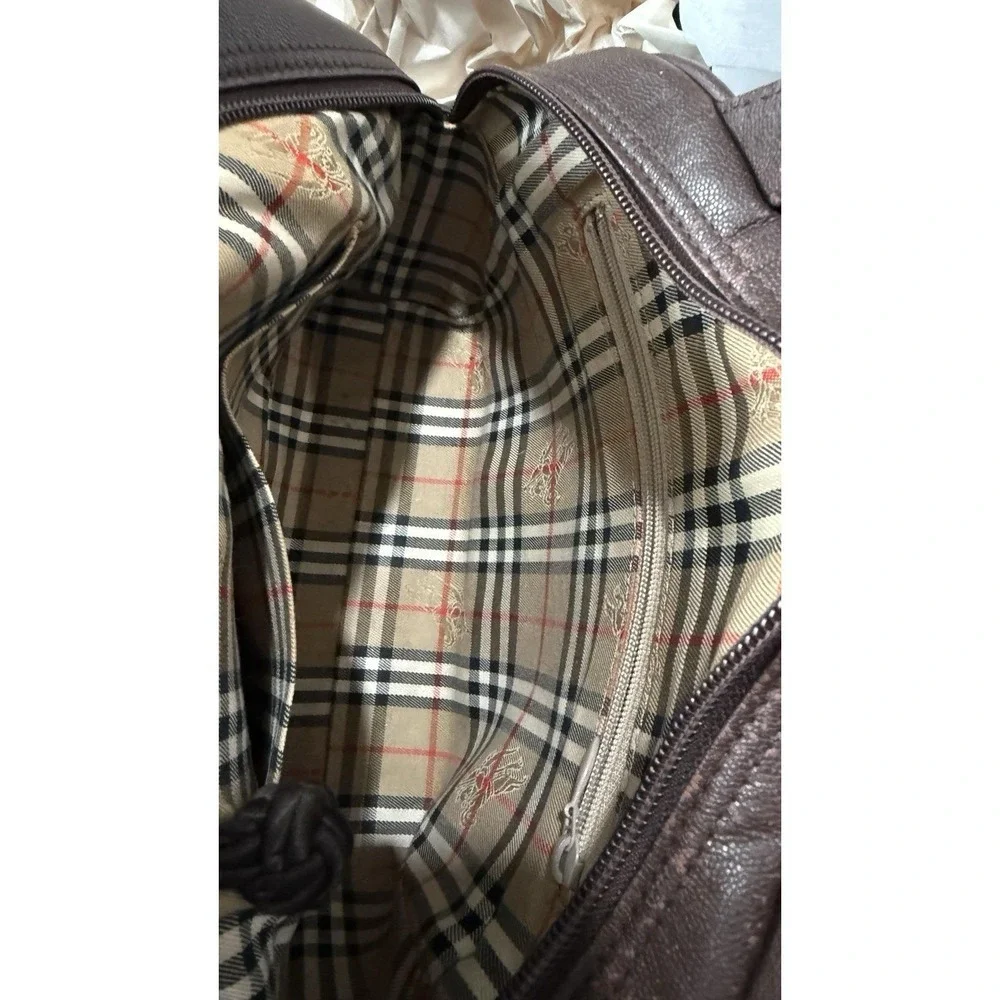 Vintage BURBERRY Hand bag Brown Leather & Suede Authentic Purse With COA